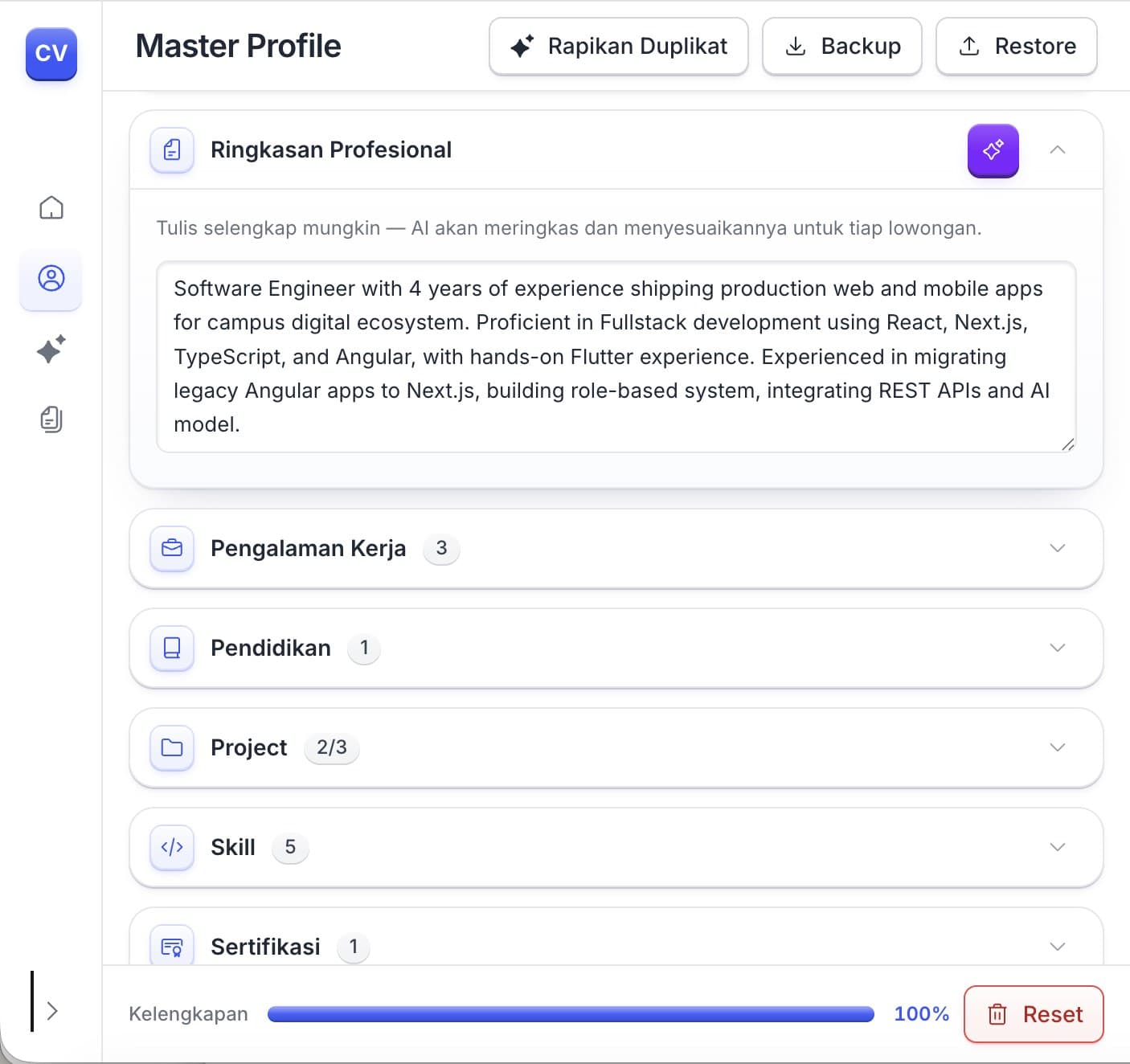Editor master profile CVai
